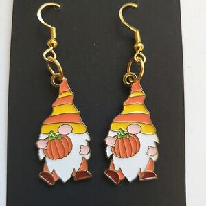 Handmade Orange Yellow Fall Halloween Pumpkin Gnome Earrings